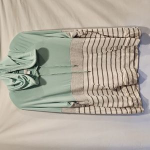 Women's XL hooded lightweight pullover light green, gray and striped